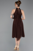 Kahve Halter Yaka Midi Şifon Mezuniyet Elbisesi ABK2612