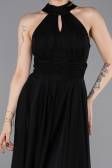 Siyah Halter Yaka Midi Şifon Mezuniyet Elbisesi ABK2612