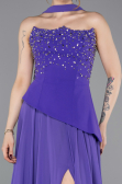 Mor Taşlı Straplez Peplum Yırtmaçlı Uzun Şifon Abiye ABU6018