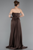 Kahve Straplez Peplum Kesim Kuyruklu Uzun Dantel Abiye ABU5615