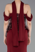 Bordo Üstü Pullu Kayık Yaka Peplum Uzun Abiye ABU6094