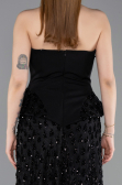 Siyah Pullu Straplez Peplum Kesim Abiye Elbise ABU6124