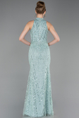 Mint Halter Yaka Boncuklu Uzun Balık Abiye ABU4791