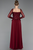 Bordo Pullu Kare Yaka Uzun Kol Peplum Şifon Abiye ABU6157