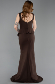 Kahve Kolsuz Kare Yaka Peplum Uzun Balık Abiye ABU5768