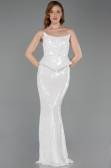 Ekru Straplez Yaka Peplum Kesim Uzun Pul Payet Abiye ABU5721