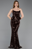 Kahve Straplez Yaka Peplum Kesim Uzun Pul Payet Abiye ABU5721