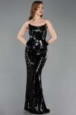 Siyah Straplez Yaka Peplum Kesim Uzun Pul Payet Abiye ABU5721