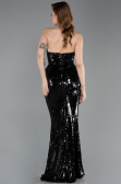 Siyah Straplez Yaka Peplum Kesim Uzun Pul Payet Abiye ABU5721