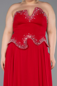 Kırmızı Taşlı Asimetrik Straplez Peplum Uzun Şifon Abiye ABU6188