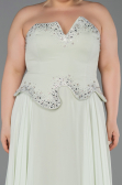 Mint Taşlı Asimetrik Straplez Peplum Uzun Şifon Abiye ABU6188