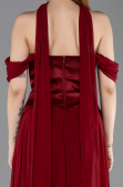 Bordo Kayık Yaka Saten Peplum Kesim Uzun Şifon Abiye ABU5327
