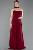 Bordo Straplez Peplum Kesim Uzun Şifon Abiye Elbise ABU5763