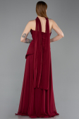 Bordo Straplez Peplum Kesim Uzun Şifon Abiye Elbise ABU5763