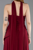Bordo Straplez Peplum Kesim Uzun Şifon Abiye Elbise ABU5763