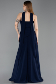 Lacivert Straplez Peplum Kesim Uzun Şifon Abiye Elbise ABU5763