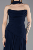 Lacivert Straplez Peplum Kesim Uzun Şifon Abiye Elbise ABU5763