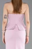 Pudra Straplez Taşlı Peplum Uzun Balık Abiye Elbise ABU6192