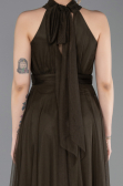 Haki Halter Yaka Uzun Abiye Elbise ABU3252