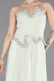 Mint Taşlı Asimetrik Straplez Peplum Uzun Şifon Abiye ABU6188