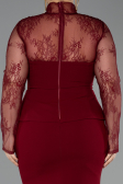 Bordo Dantelli Uzun Kol Peplum Büyük Beden Abiye ABU6195