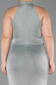Mint Halter Yaka Yırtmaçlı Uzun Simli Büyük Beden Abiye ABU6311