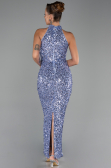 İndigo Halter Yaka Midi Pul Payet Abiye Elbise ABK2474