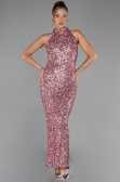 Pudra Halter Yaka Midi Pul Payet Abiye Elbise ABK2474