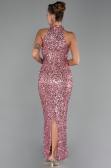 Pudra Halter Yaka Midi Pul Payet Abiye Elbise ABK2474