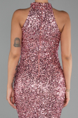 Pudra Halter Yaka Midi Pul Payet Abiye Elbise ABK2474