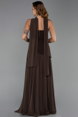 Kahve Straplez Peplum Kesim Şallı Uzun Şifon Abiye ABU6042