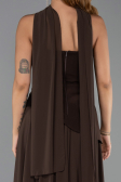 Kahve Straplez Peplum Kesim Şallı Uzun Şifon Abiye ABU6042