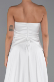 Ekru Straplez Peplum Kesim Kuyruklu Uzun Dantel Abiye ABU5615