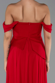 Kırmızı Kayık Yaka Peplum Uzun Şifon Abiye Elbise ABU6345