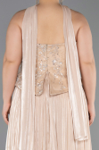 Bej Straplez Peplum Pliseli Büyük Beden Abiye ABU5793
