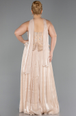 Bej Straplez Peplum Pliseli Büyük Beden Abiye ABU5793