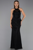 Siyah Halter Yaka Peplum Uzun Dantel Abiye Elbise ABU6425