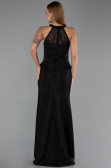 Siyah Halter Yaka Peplum Uzun Dantel Abiye Elbise ABU6425
