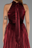 Bordo Halter Yaka Uzun Şifon Abiye Elbise ABU6428