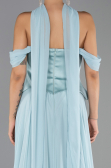 Mint Kayık Yaka Saten Peplum Kesim Uzun Şifon Abiye ABU5327
