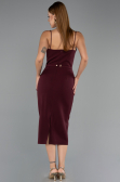 Bordo Askılı Kemerli Midi Davet Elbisesi ABK2687