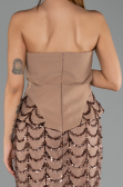 Bakır Straplez Peplum Uzun Pullu Abiye Elbise ABU5919