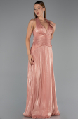 Tarçın Boyundan Bağlamalı Pliseli Uzun Şifon Abiye ABU6551
