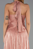 Tarçın Boyundan Bağlamalı Pliseli Uzun Şifon Abiye ABU6551