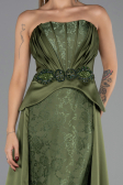 Haki Straplez Peplum Kesim Kuyruklu Uzun Dantel Abiye ABU5615
