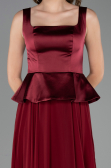 Bordo Saten Kare Yaka Peplum Uzun Şifon Abiye Elbise ABU6568