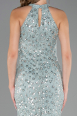 Mint Halter Yaka Uzun Pullu Dantel Abiye Elbise ABU6578