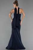Lacivert Kare Yaka Peplum Kesim Uzun Balık Abiye Elbise ABU6575