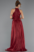 Bordo Halter Yaka Yırtmaçlı Uzun Şifon Abiye Elbise ABU6594
