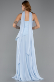 Buz Mavisi Straplez Peplum Kesim Uzun Şifon Abiye Elbise ABU5763